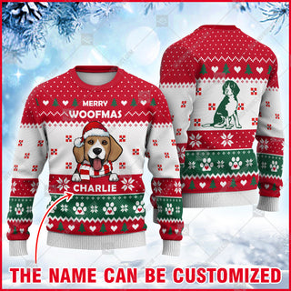 Beagle Dog Christmas Paw Heart Print Ugly Sweater Christmas Knitted Print Sweatshirt - Personalized Custom - Best Gift For Christmas, Noel