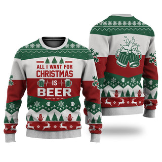 Beer All I Want For Christmas Sweater Christmas Knitted Print Sweatshirt - Best Gift For Christmas, Noel - Christmas Signature