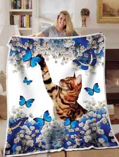 Bengal Cat And Butterfly Flower Blanket Throws - Soft Lightweight Blanket Suitable For All Season