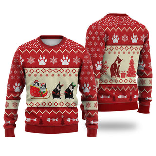 Bicolor Cat Reindeer Christmas Sweater Christmas Knitted Print Sweatshirt - Best Gift For Christmas, Noel