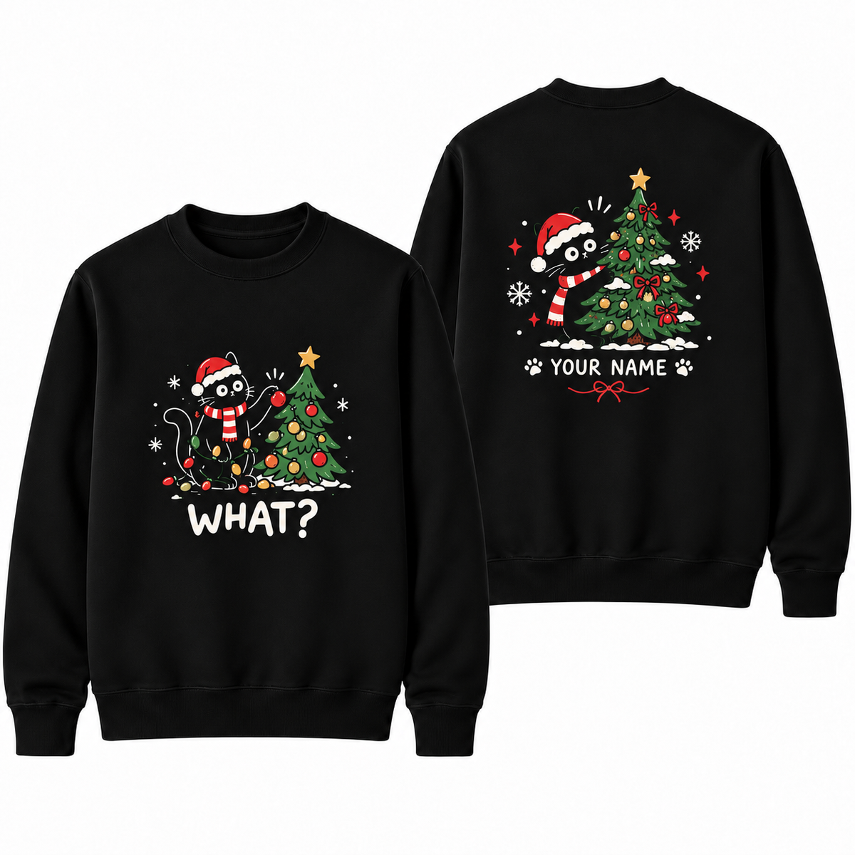 Personalized Custom Black Cat What Christmas Tree Cute Teacher Sweatshirt