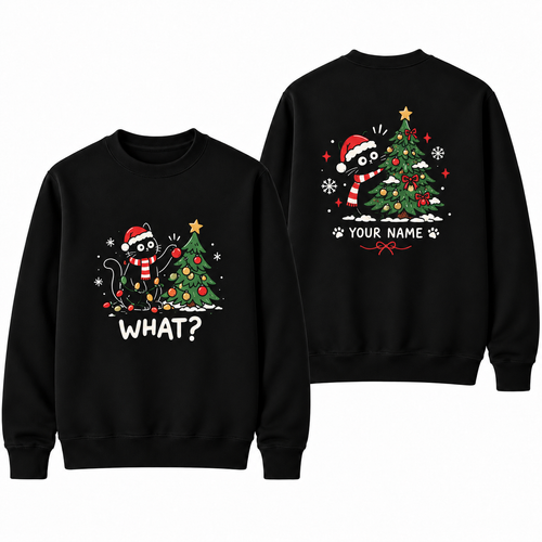 Personalized Custom Black Cat What Christmas Tree Cute Teacher Sweatshirt