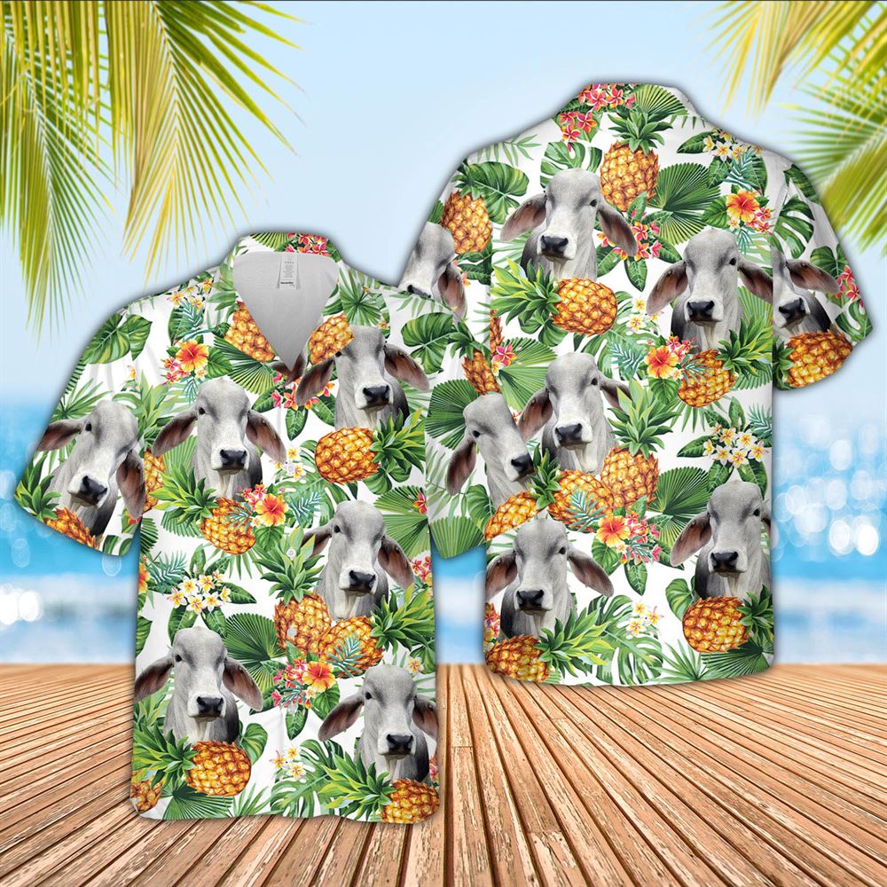 Brahman Pineapple Pattern 3D Hawaiian Shirt, Farm Hawaiian Shirt, Farm Aloha Shirt, Hawaiian Shirt Men