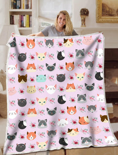 Cat Face Blanket Flower Pattern Blanket Throws - Soft Lightweight Blanket Suitable For All Season