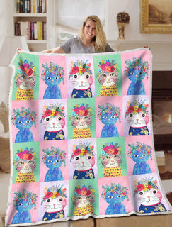 Cat Blnaket Flower Art Sets Blanket Throws - Soft Lightweight Blanket Suitable For All Season