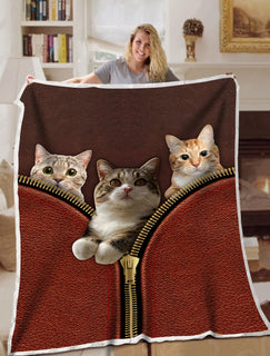 Cat Lover Blanket Leather Zipper Gold Blanket Throws - Soft Lightweight Blanket Suitable For All Season