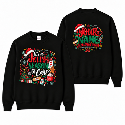 Personalized Christmas Nurse Sweatshirt Jolly Season to Care Custom RN Gift