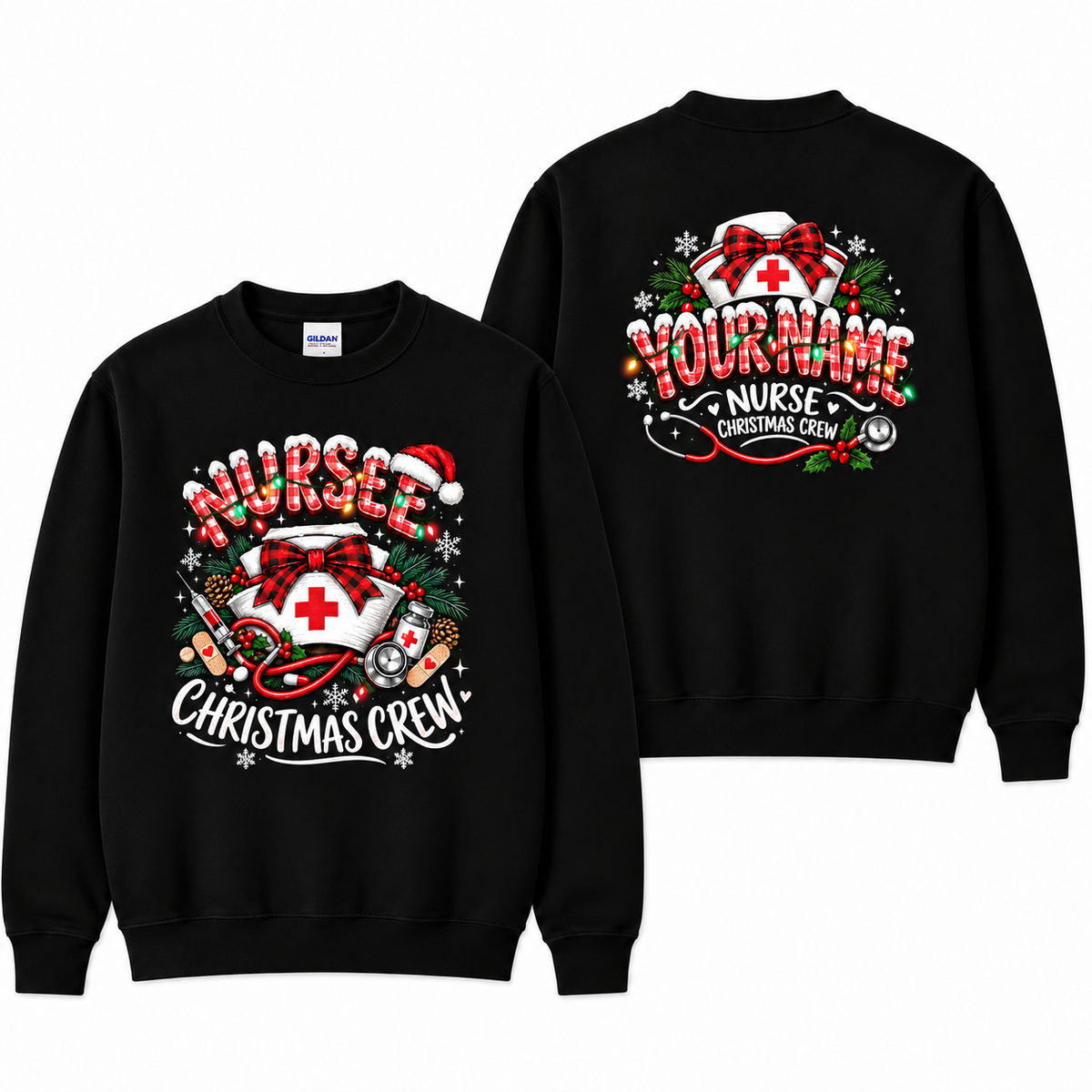 Personalized Nurse Christmas Crew Sweatshirt Custom Name Holiday Gift