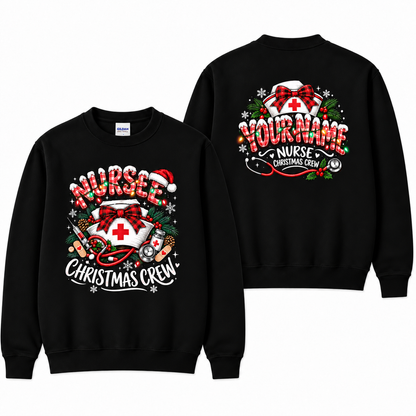 Personalized Nurse Christmas Crew Sweatshirt Custom Name Holiday Gift