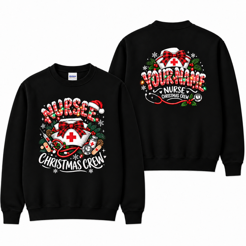 Personalized Nurse Christmas Crew Sweatshirt Custom Name Holiday Gift