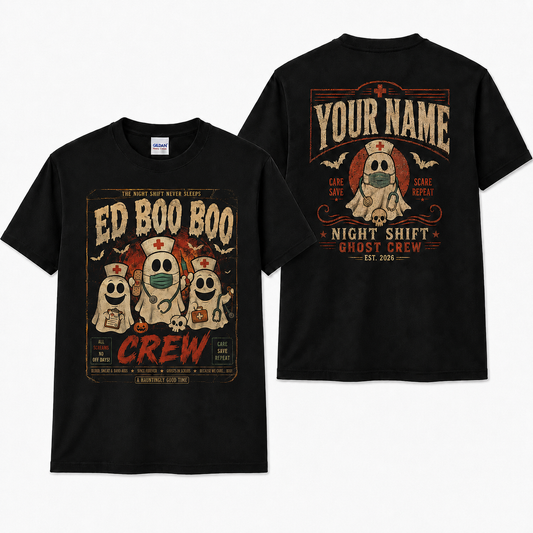 Personalized Ghost Nurse T Shirt for Halloween ED Boo Boo Crew Night Shift