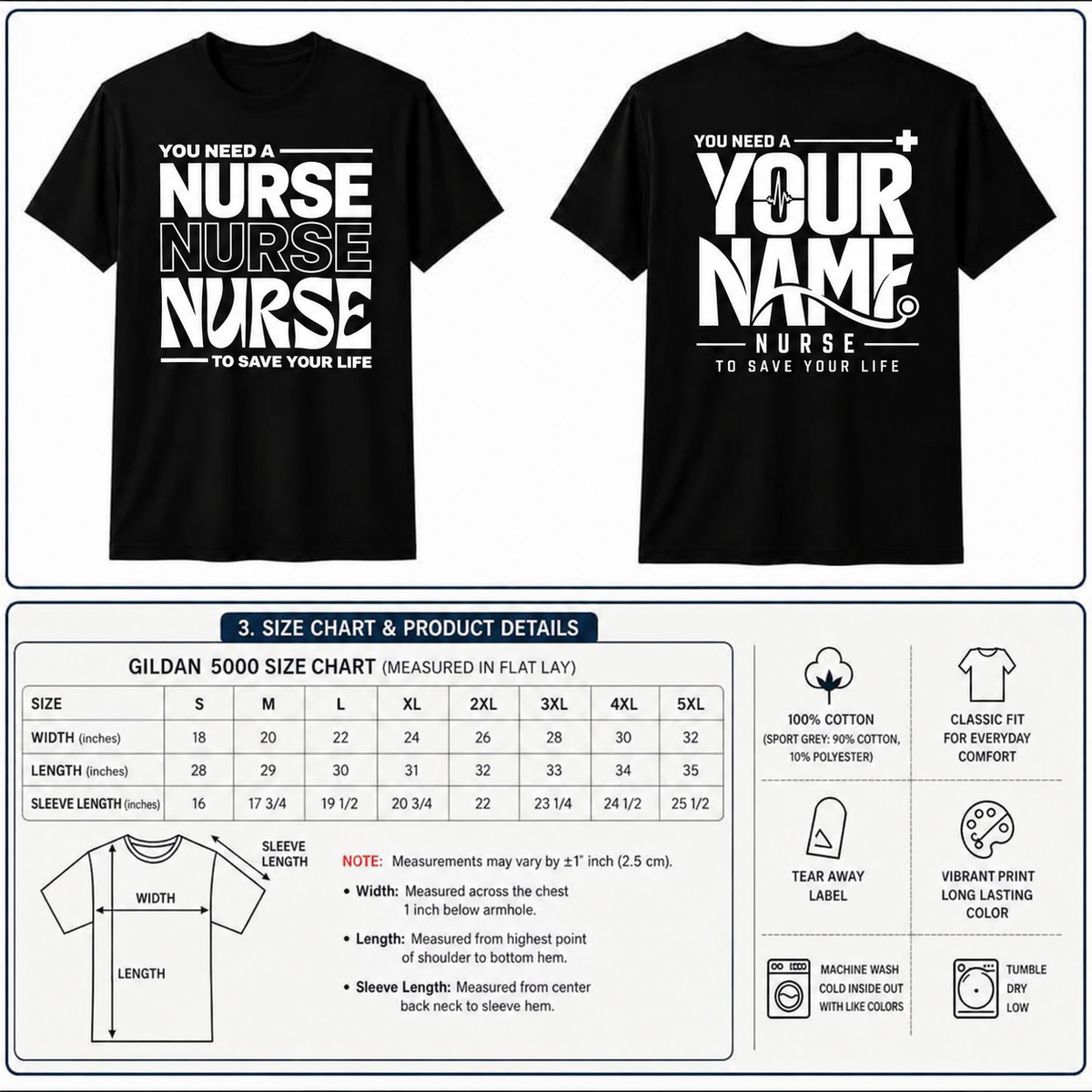 Personalised Nurse Shirt with Name Custom Save Your Life Stethoscope Graphic