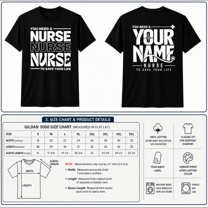 Personalised Nurse Shirt with Name Custom Save Your Life Stethoscope Graphic
