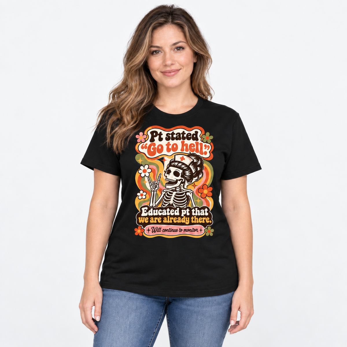 Personalised Nurse Shirt with Name Funny Skeleton Nurse Retro Graphic Tee