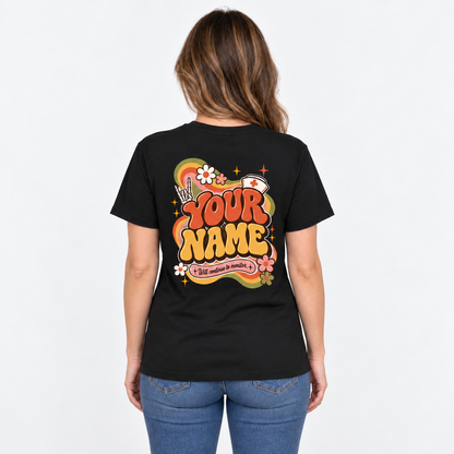 Personalised Nurse Shirt with Name Funny Skeleton Nurse Retro Graphic Tee