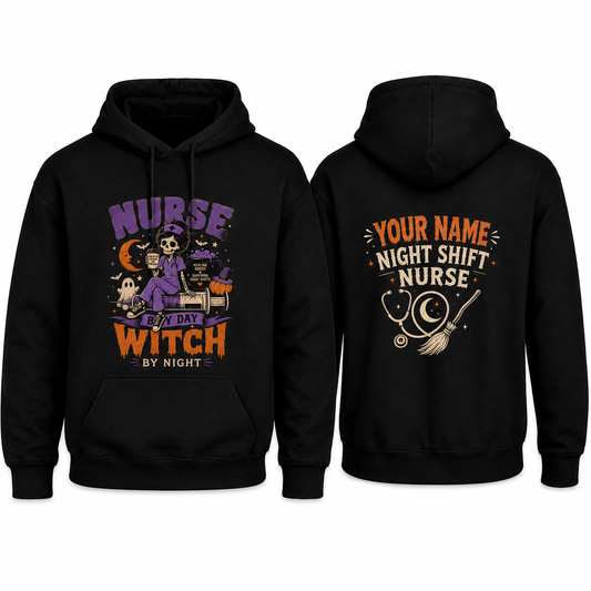 Nurse by Day Witch by Night Personalized Spooky Halloween Hoodie