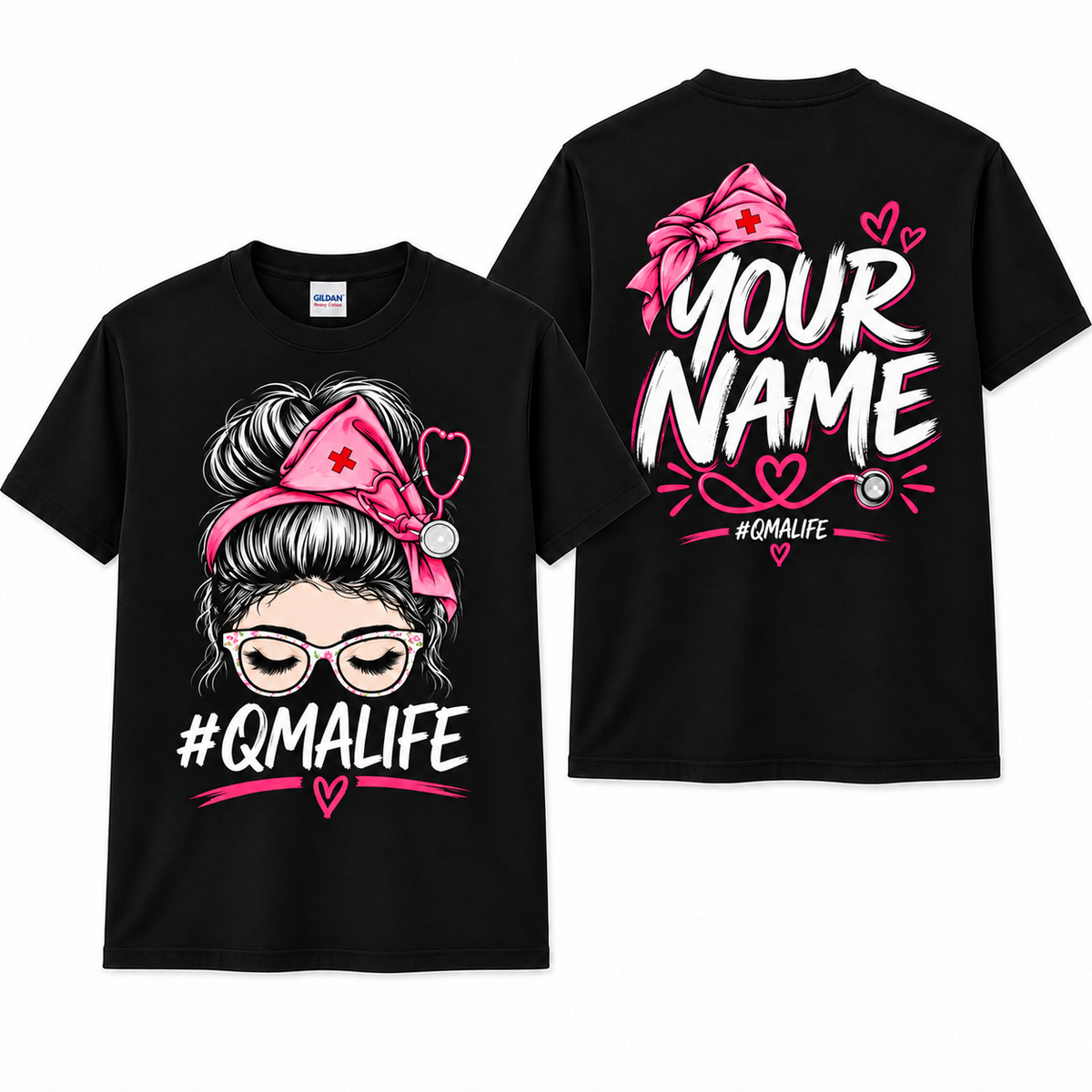 Custom QMA Life Shirt with Name Personalised Nurse Stethoscope Graphic Tee