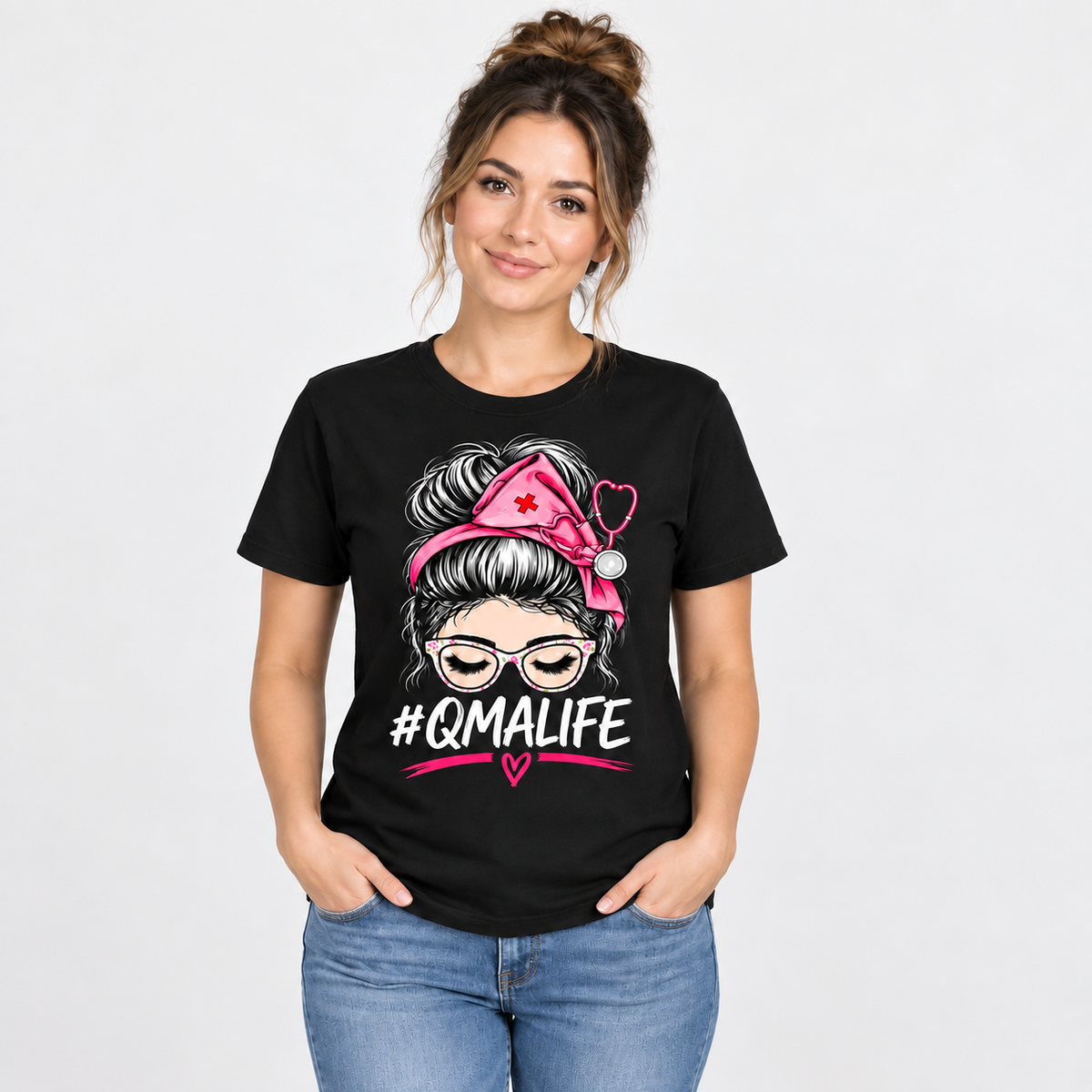 Custom QMA Life Shirt with Name Personalised Nurse Stethoscope Graphic Tee