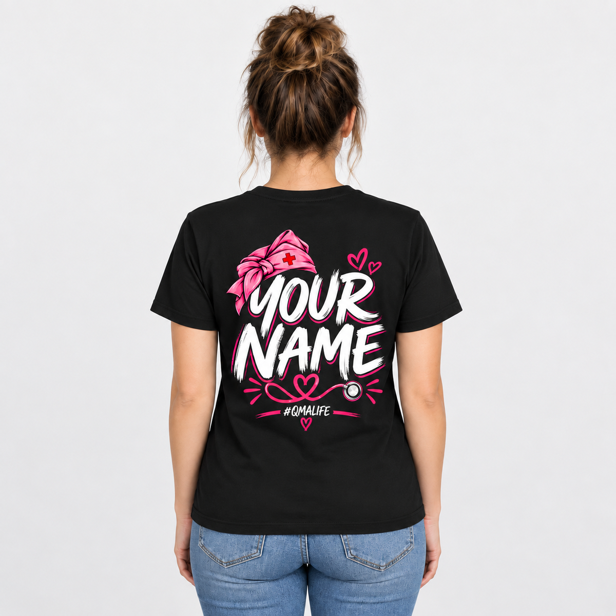 Custom QMA Life Shirt with Name Personalised Nurse Stethoscope Graphic Tee