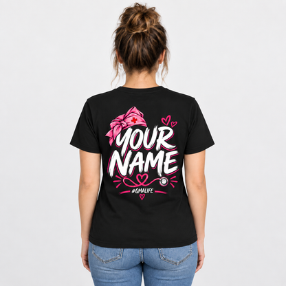Custom QMA Life Shirt with Name Personalised Nurse Stethoscope Graphic Tee