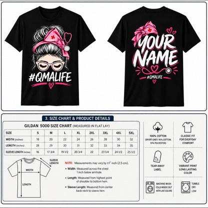 Custom QMA Life Shirt with Name Personalised Nurse Stethoscope Graphic Tee