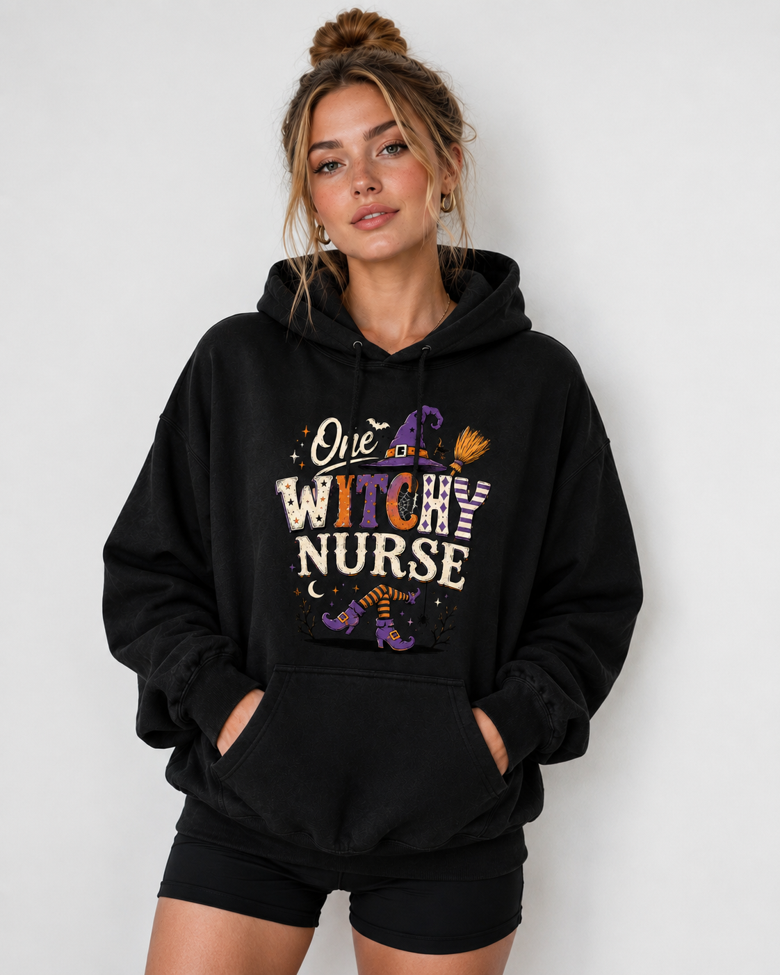 Witchy Nurse Halloween Personalized Hoodie for Women Custom Name Spooky Top