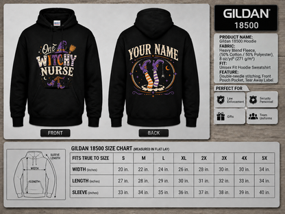 Witchy Nurse Halloween Personalized Hoodie for Women Custom Name Spooky Top