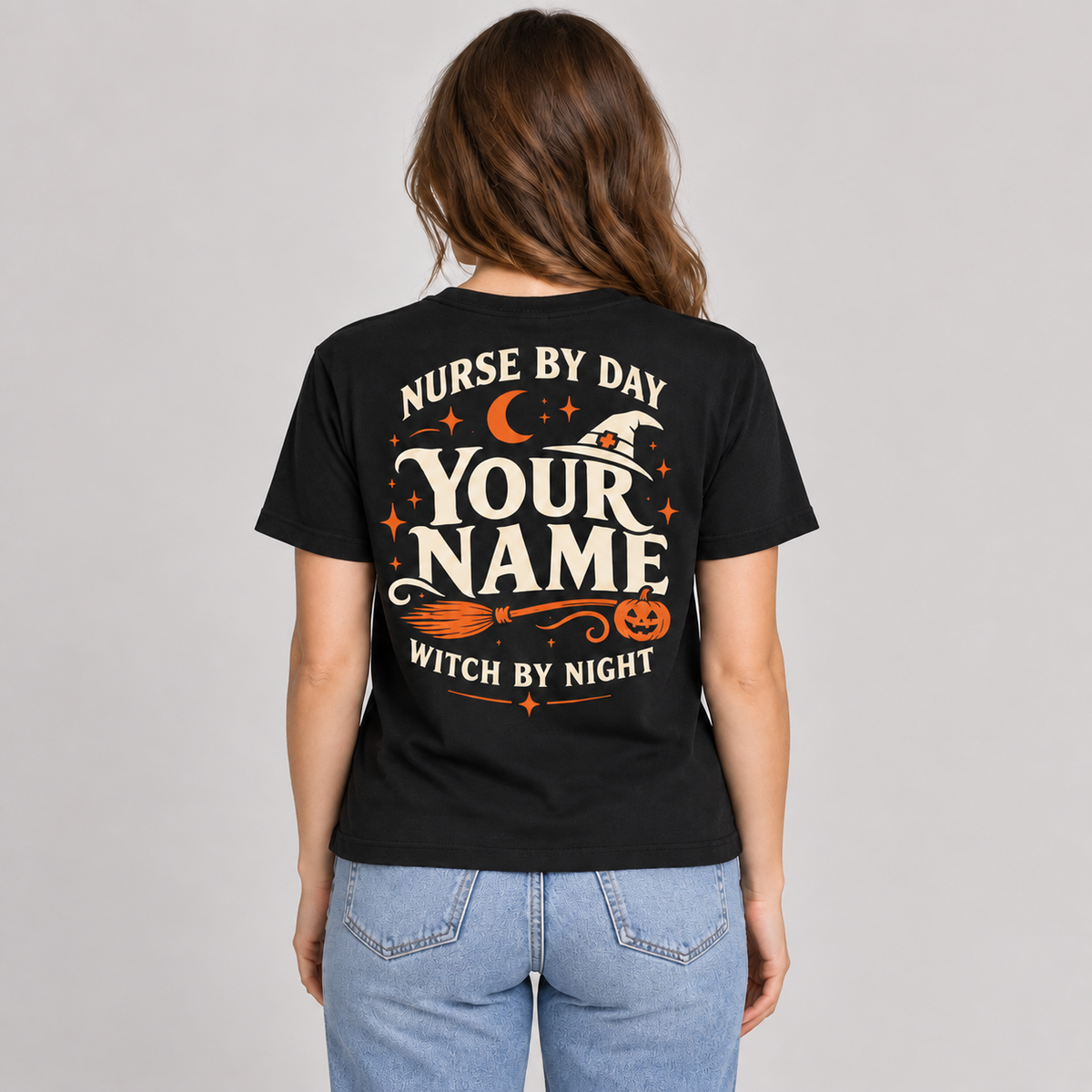 Nurse by Day Witch by Night Custom Name Shirt Halloween Nurse Broomstick T Shirt