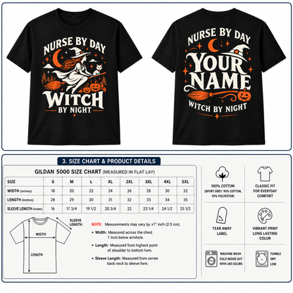 Nurse by Day Witch by Night Custom Name Shirt Halloween Nurse Broomstick T Shirt