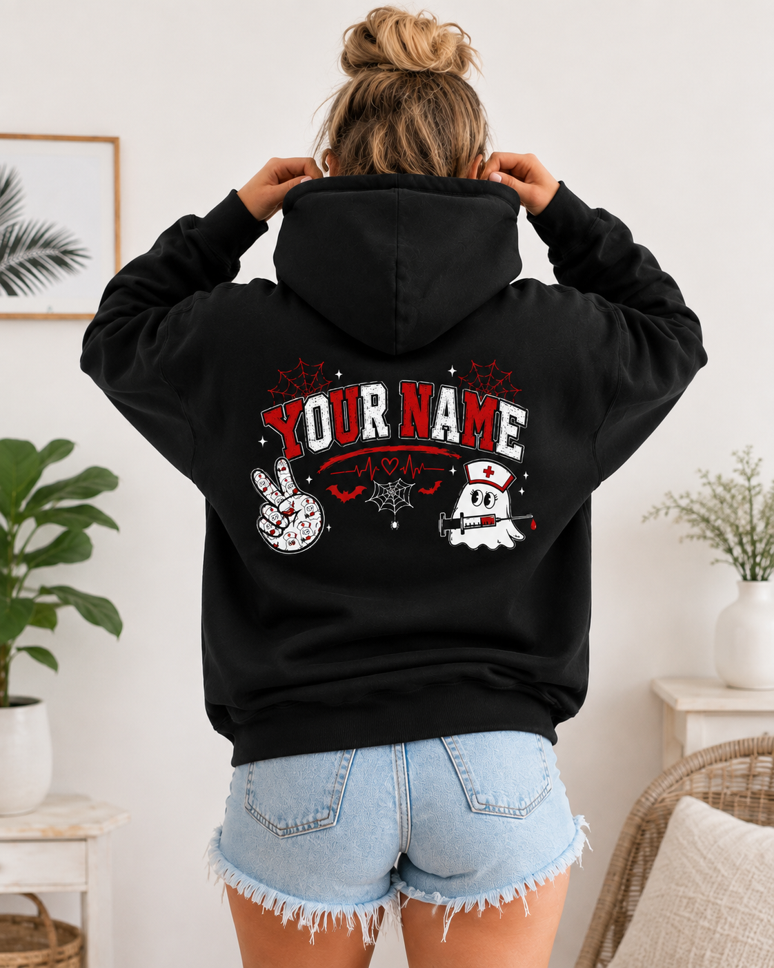 Peace Love Boo Boo Crew Nurse Halloween Hoodie with Custom Name