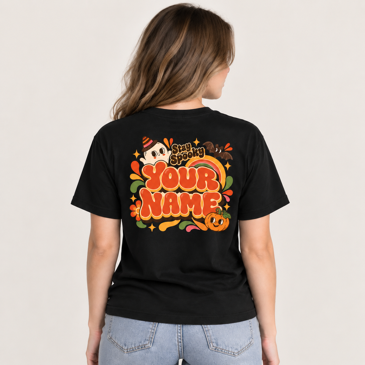 Stay Spooky Not Pukey Custom Name Shirt Vintage Retro Ghost Halloween T-Shirt