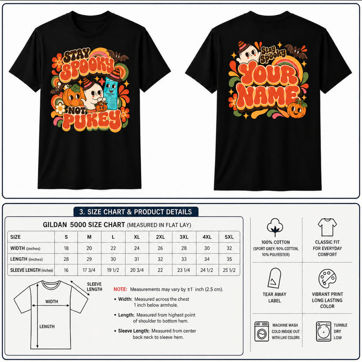 Stay Spooky Not Pukey Custom Name Shirt Vintage Retro Ghost Halloween T-Shirt
