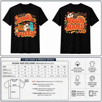 Stay Spooky Not Pukey Custom Name Shirt Vintage Retro Ghost Halloween T-Shirt