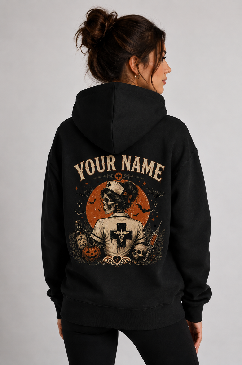 Personalized Halloween Nurse Skeleton Hoodie Spooky for Nurses