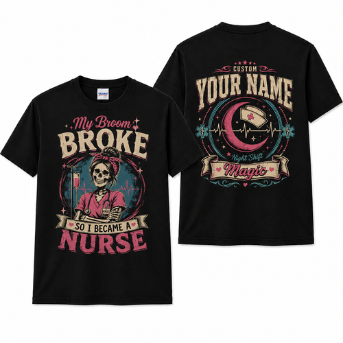 Skeleton Nurse Halloween Shirt My Broom Broke so I Became a Nurse Custom