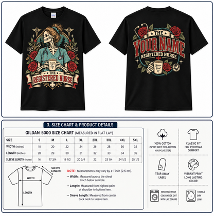 Registered Nurse Skeleton Coffee Rose Custom Name Medical Gift Unisex T-Shirt