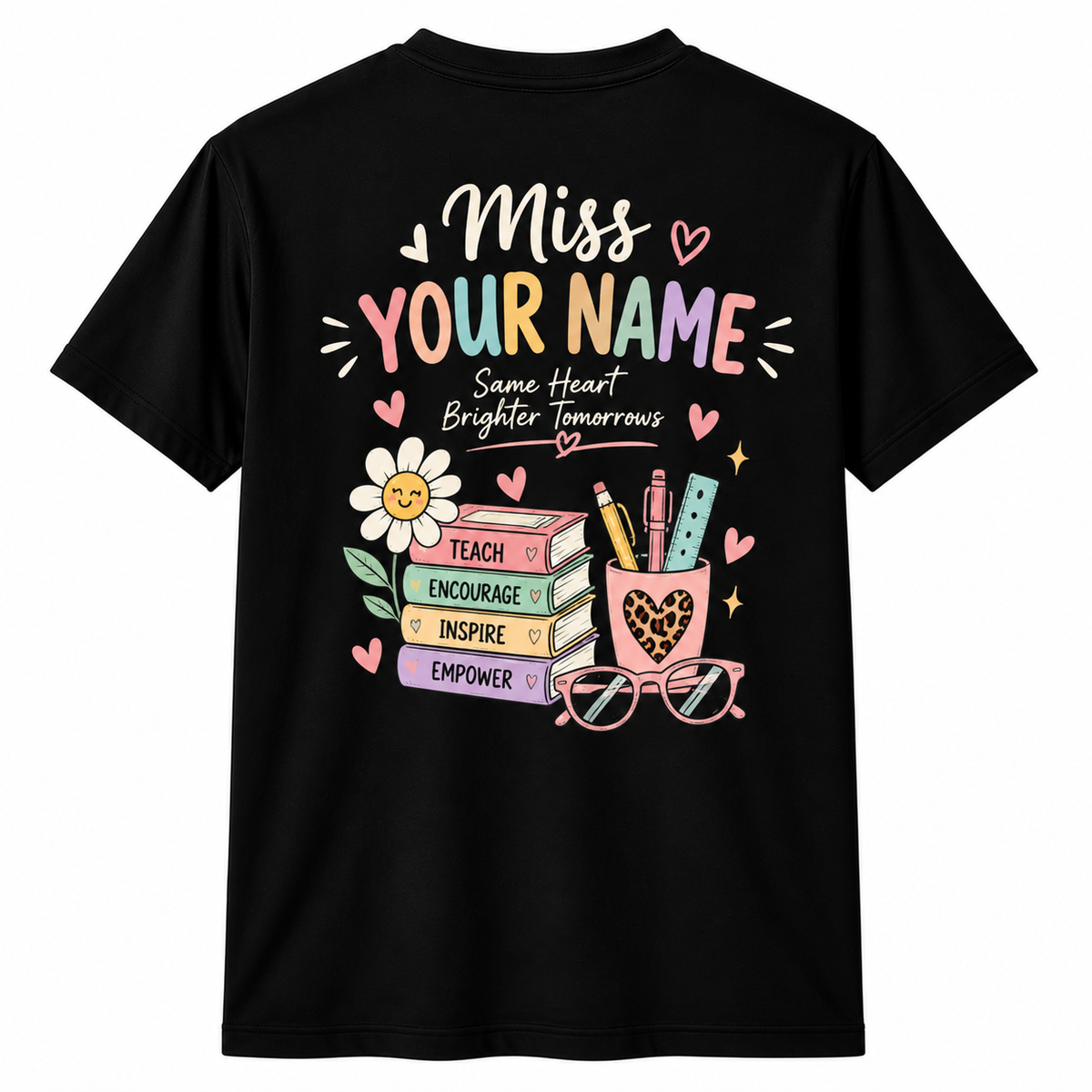 Personalized Teacher Shirt Teacher Vibes Only Books Glasses Custom Name Tee