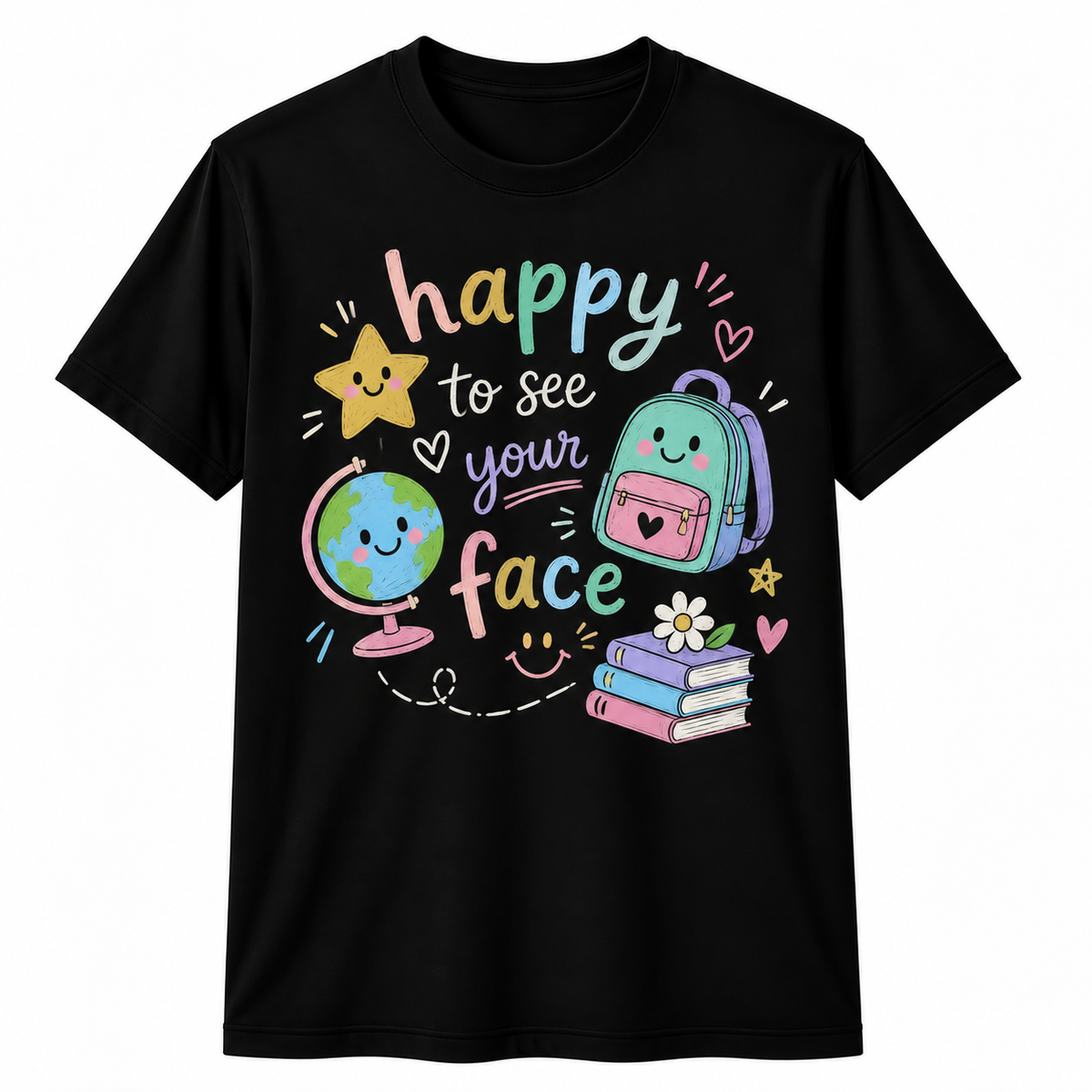 Custom Teacher T-Shirt Happy To See Your Face Back To School Name Gift