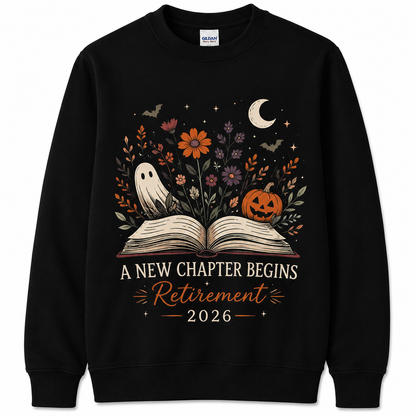 Custom Retro Halloween Teacher Retirement Sweatshirt A New Chapter Begins