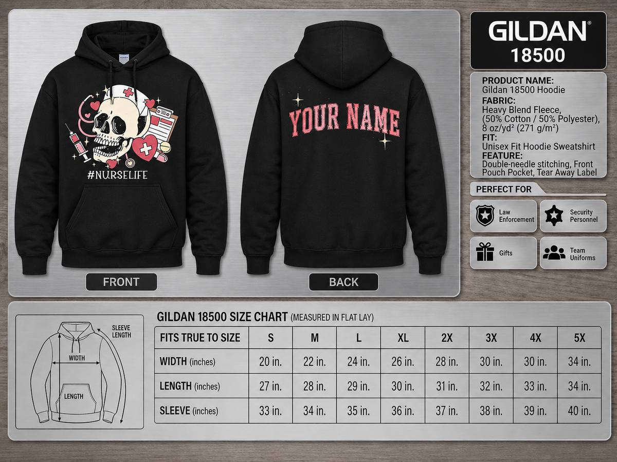 Personalized Nurse Skull Hoodie with Custom Name for Registered Nurse Gift