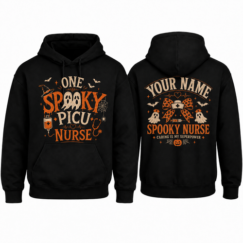 Spooky PICU Nurse Halloween Hoodie with Custom Name for Pediatric RN Gift