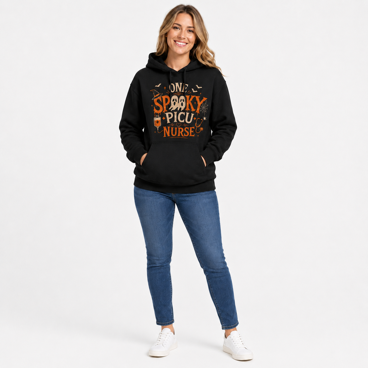 Spooky PICU Nurse Halloween Hoodie with Custom Name for Pediatric RN Gift