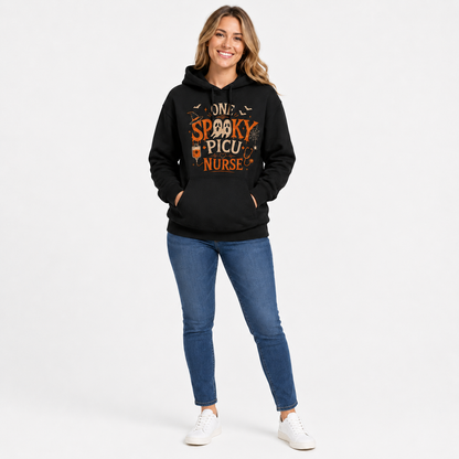 Spooky PICU Nurse Halloween Hoodie with Custom Name for Pediatric RN Gift