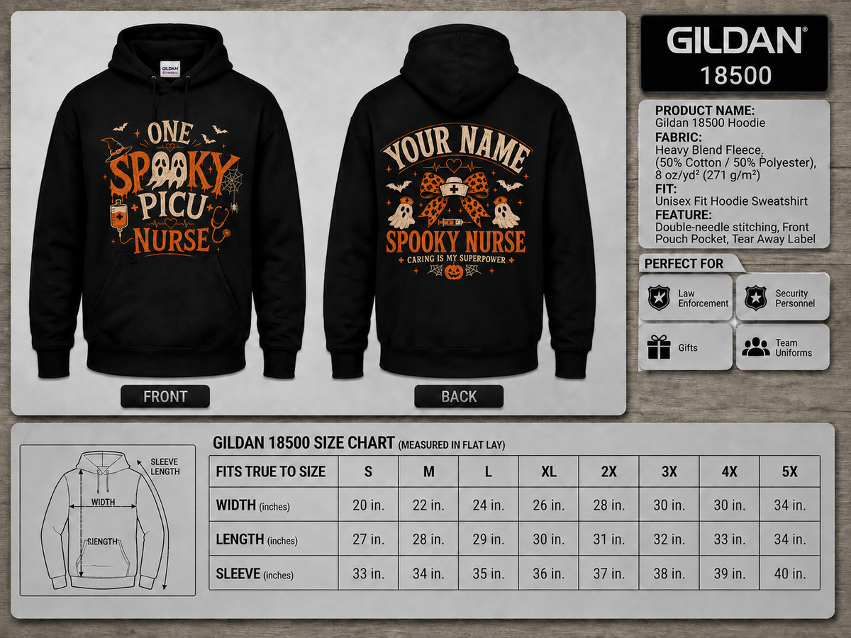 Spooky PICU Nurse Halloween Hoodie with Custom Name for Pediatric RN Gift