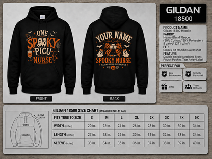 Spooky PICU Nurse Halloween Hoodie with Custom Name for Pediatric RN Gift
