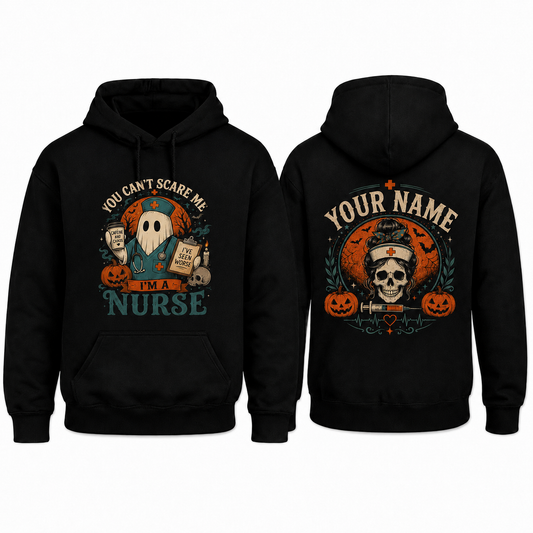 Personalized Nurse Halloween Hoodie | Custom Name Spooky Nurse Ghost Skeleton