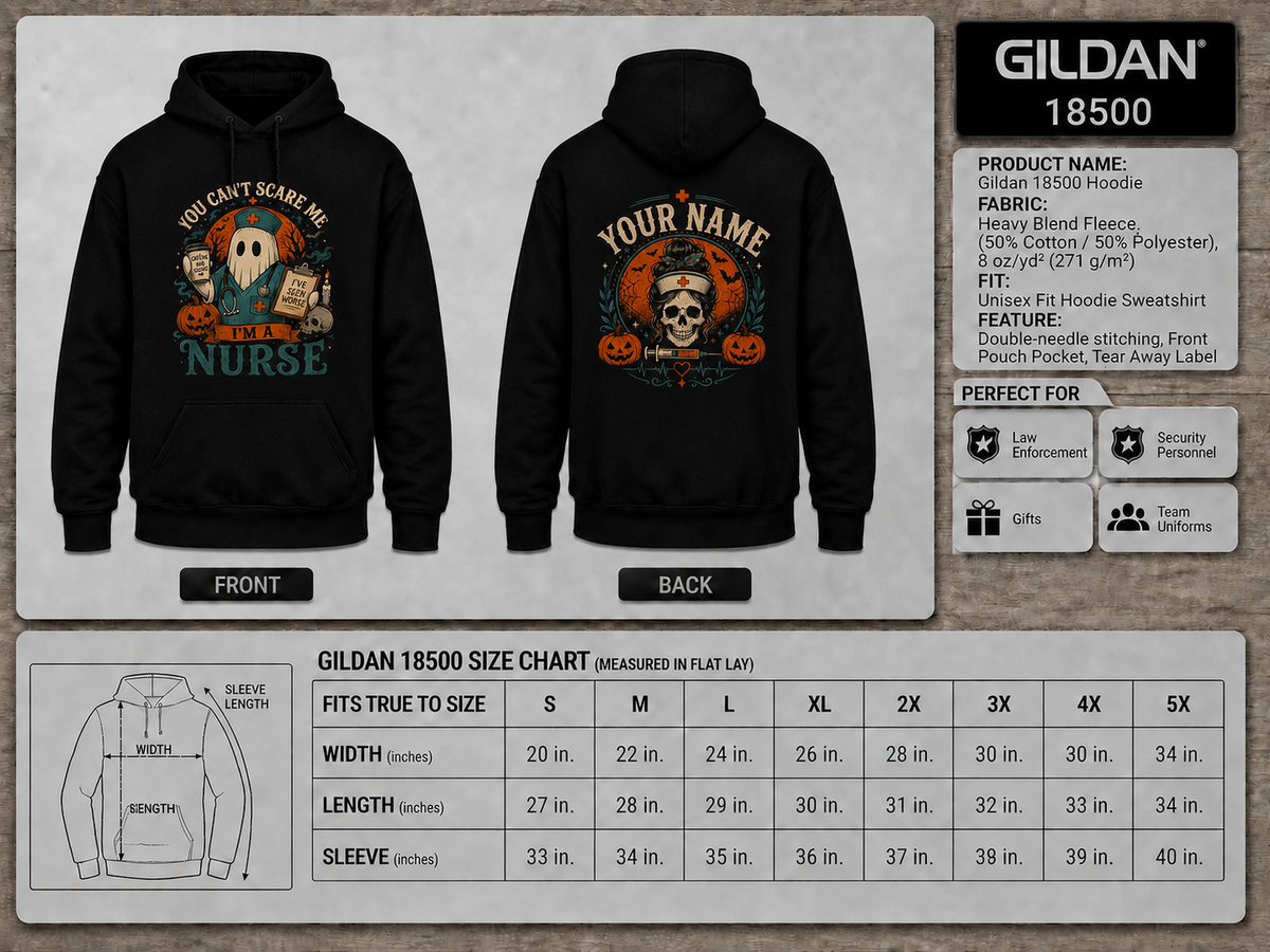 Personalized Nurse Halloween Hoodie | Custom Name Spooky Nurse Ghost Skeleton