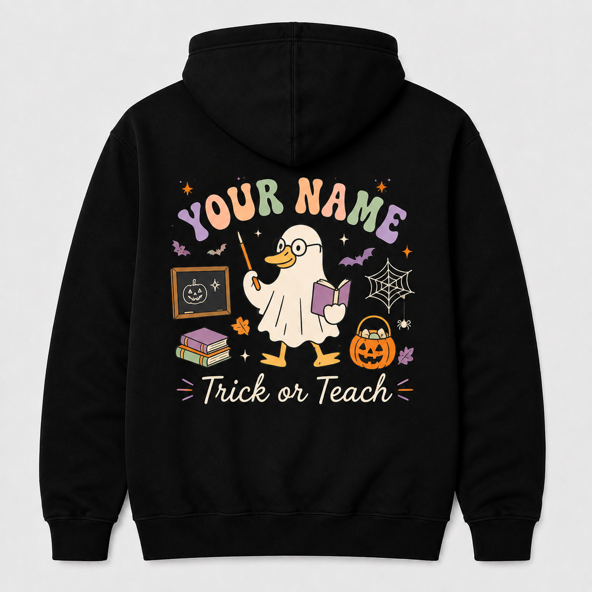 Custom Trick Or Teach Halloween Hoodie Teacher Ghost Goose Personalized Name