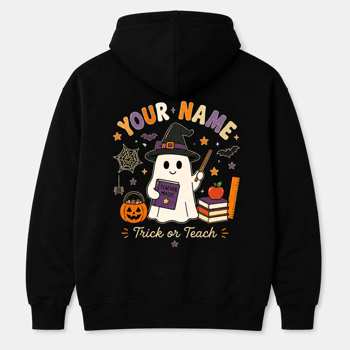 Personalized Halloween Teacher Hoodie Witch Ghost Trick Or Teach Custom Name