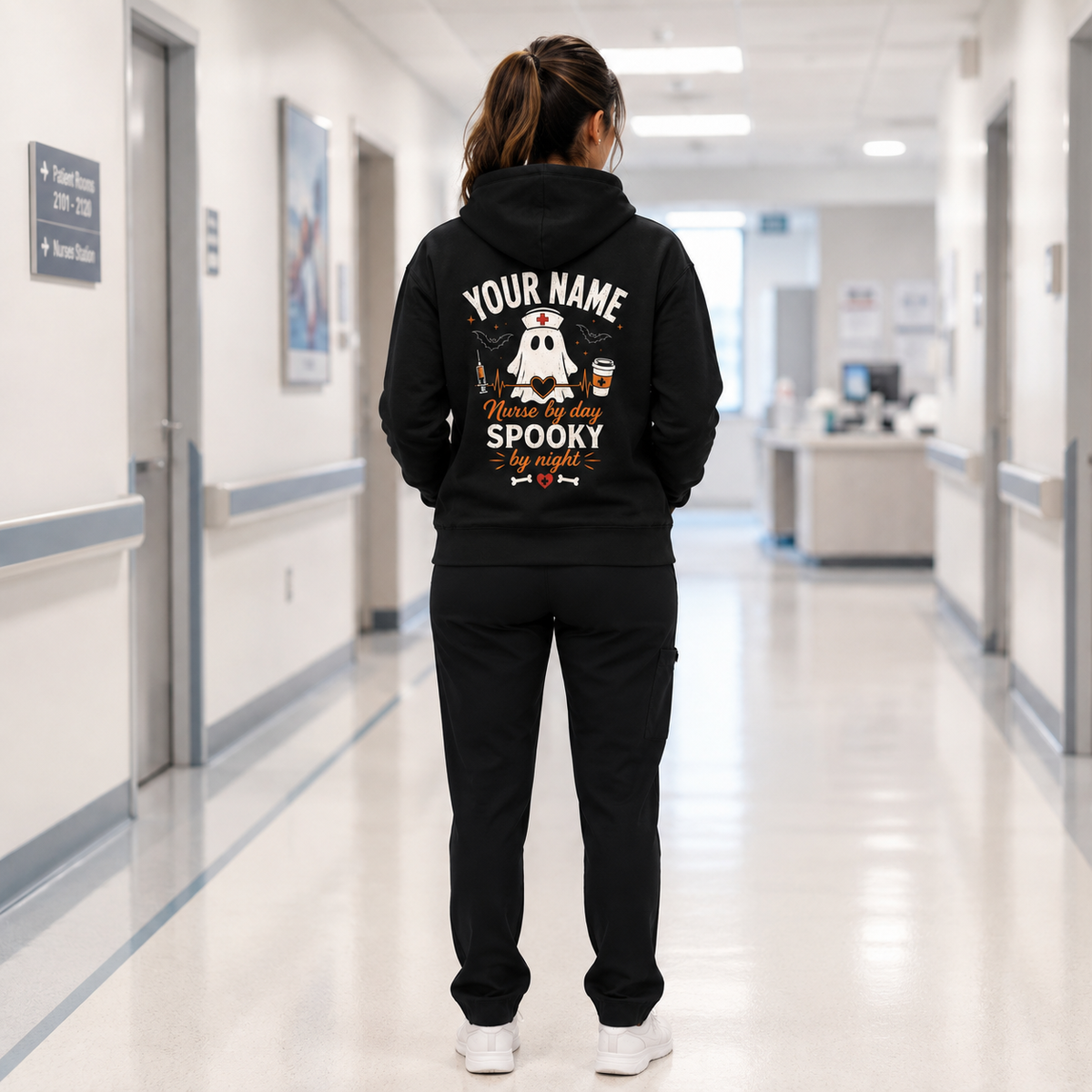 Nurse Ghost Halloween Hoodie Personalized Trick or Treatment Spooky Night